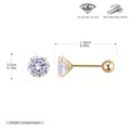 Detail view of S925 sterling silver screw-back earrings with 5A zircon in gold plating - 5mm 925 Silver Gold Plated