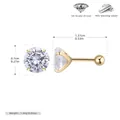 Detail of S925 silver stud earring with 4-prong zircon and screw back closure - 7mm 925 Silver Gold Plated