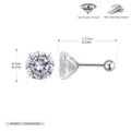 Detailed view of 925 sterling silver screw back earrings with 5A grade zircon stones - 7mm 925 Silver White Gold Plated