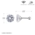 Detail view of 925 sterling silver screw earrings with 4-prong set 5A white zircon stones - 8mm 925 Silver White Gold Plated