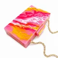 Pochette da sera in acrilico marmorizzato rosa con catena dorata e chiusura rettangolare - Stile Catena Lunga Oro Rosa