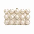 French wave pearl acrylic evening clutch bag with golden metal buckle clasp - White Faux Pearl / Apricot