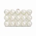 Elegant rectangular acrylic evening clutch with white pearl spheres and gold metal clasp - Milky White