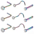 Rainbow plated body piercing jewelry set with sparkling white zircon studs in 9 pieces - Colorful