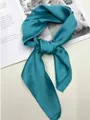 Teal green square silk scarf for women featuring a soft satin luster and elegant knot design - Malachite green