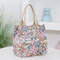 Pink canvas handbag featuring cartoon cat prints and retro brown textured handles - Pink Cat