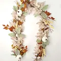 Autumn garland with white pumpkins, maple leaves and berries for Thanksgiving decor - 1.8m Wire Pumpkin Garland