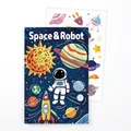 Vue détaillée du cahier de coloriage et des autocollants sur le thème de l'espace - Espace Planète