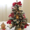 Mini DIY Christmas tree with snow-dusted branches, red velvet bows, and warm LED lights - Red Knot Pine Cone 45cm