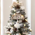 Mini desktop Christmas tree with LED lights, pine cones, and a wooden Merry Christmas sign - Starlight Angel Style-45cm