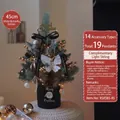 45cm mini green Christmas tree with white glitter butterfly and golden Merry Christmas topper - White Butterfly Style-45cm