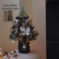 45cm mini green Christmas tree with white glitter butterfly and golden Merry Christmas topper - White Butterfly Style-45cm