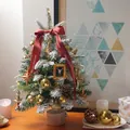 60cm frosted Christmas tree with gold ornaments, red ribbons and LED lights decoration - Golden Chapter Style-60cm
