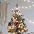 Mini 45cm Christmas tree with silver bows, pine cones, and warm LED lights decor - Korean Galaxy Style 45cm
