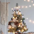 60cm mini Christmas tree with silver bows, birds and LED lights in a glass base - Korean Starry River-60cm
