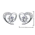 Detail view of heart-shaped diamond earrings showing dimensions 1cm by 0.9cm - Heart Full Zircon Silver (JED309)