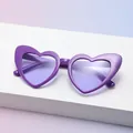 Sparkly purple heart-shaped sunglasses with translucent lenses on a white display stand - Purple Frame Purple Lens (C6)