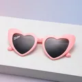 Pink heart shaped sunglasses with dark grey lenses and Tribe print on the frame - Pink Frame Gray Lens Tribe Style (C17)