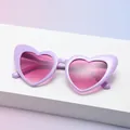 Lavender heart shaped sunglasses with pink gradient lenses on a colorful background - Purple Frame Pink Gradient Lens (C13)
