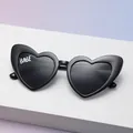 Classic black heart-shaped sunglasses featuring white Babe text and UV400 protection - C20