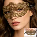 Elegant gold lace masquerade mask with intricate hollow embroidery and black silk ribbons - Gold Stamping