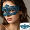 Peacock blue lace masquerade mask with floral hollow pattern for party and festival - Stamped Blue
