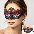 Rainbow gradient lace masquerade mask with intricate baroque patterns and black ribbon ties - Stamped Colorful