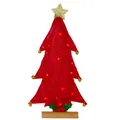 Mini albero di Natale in feltro rosso con luci LED, campane dorate e base in legno - Albero di Natale da Scrivania LED-Rosso