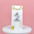 Macro detail of silver number 2 birthday candle in clean blister card packaging - Silver Number 2 Candle