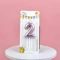 Metallic pink pearlescent balloon style number 2 birthday candle in clean retail packaging - Rose Gold Number 2 Candle