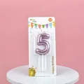 Purple metallic number 5 birthday candle in card packaging for party cake toppers - Rose Gold Number 5 Candle