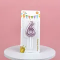 Detailed view of a pink metallic number 6 birthday candle in blister packaging - Rose Gold Number 6 Candle