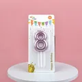 Pink metallic number 8 birthday candle with balloon texture shown on retail card display. - Rose Gold Number 8 Candle