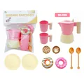 Detailed components of a pink pretend play coffee and donut dessert toy set for kids - Second Generation Coffee Mocha Pot Pink