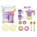 Detailed view of children's play house coffee set with pot, cups and donuts - Second Generation Coffee Mocha Pot Purple