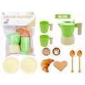 Children's coffee play set featuring a green moka pot, toy cups, and plastic desserts - Second Generation Coffee Mocha Pot Green