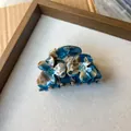 Blue marble flower hair claw clip with crystal center for elegant hair styling - 4