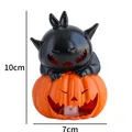 Halloween pumpkin lantern with black monster figurine, 10cm height lighted decor - Cat on Pumpkin Lamp
