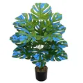 Artificial Monstera plant with unique blue and green variegated leaves in a pot - Large 18-Head Blue Variegated Monstera (Without Pot)