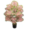 Lifelike artificial Caladium plant with pink and green leaves in a black pot - Large 18-Head Pink Monstera (Without Pot)