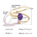 Purple zircon stainless steel ring with 18K gold plating showing dimensions and weight - Adjustable Open / Gold Spiral Purple Zircon Style (SR23071801)