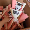 Graduation plush bear bouquet in pink wrapping with doctoral cap and Best Wishes tag - Champagne