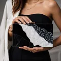 Chic color-block acrylic clutch with marble pattern and gold clasp for elegant parties - Black