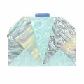 Luxury geometric patchwork acrylic evening clutch bag with iridescent fan-shaped panels - Gray