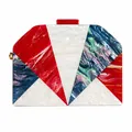 Pochette de soirée en acrylique en éventail avec motifs marbrés et anneaux dorés - Rouge