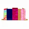 Kleurrijke gestreepte acryl clutch met marmerpatronen en gouden kettingriem - Splicing Multicolor (Gouden Lange Ketting)