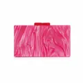 Detail of pink marble textured acrylic evening clutch bag with red rectangular clasps - Pink Marble Pattern