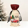Detailed Christmas wine bottle bag with festive red truck and tree embroidery - Car Style