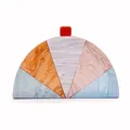 Semi-circular acrylic clutch with marble pattern and colorful block patchwork design - Orange