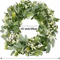 Artificial eucalyptus wreath with white berries, 10 inch inner diameter, for door decor - RFW23005-Eucalyptus Boxwood Mixed Berries